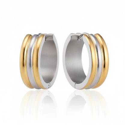 Klapcreolen – RVS Bicolor Goudkleur & Zilverkleur Strepen (13mm) - Aramat Jewels - Oorringen - cadeautip