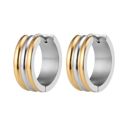 Klapcreolen – RVS Bicolor Goudkleur & Zilverkleur Strepen (13mm) - Aramat Jewels - Oorringen - cadeautip