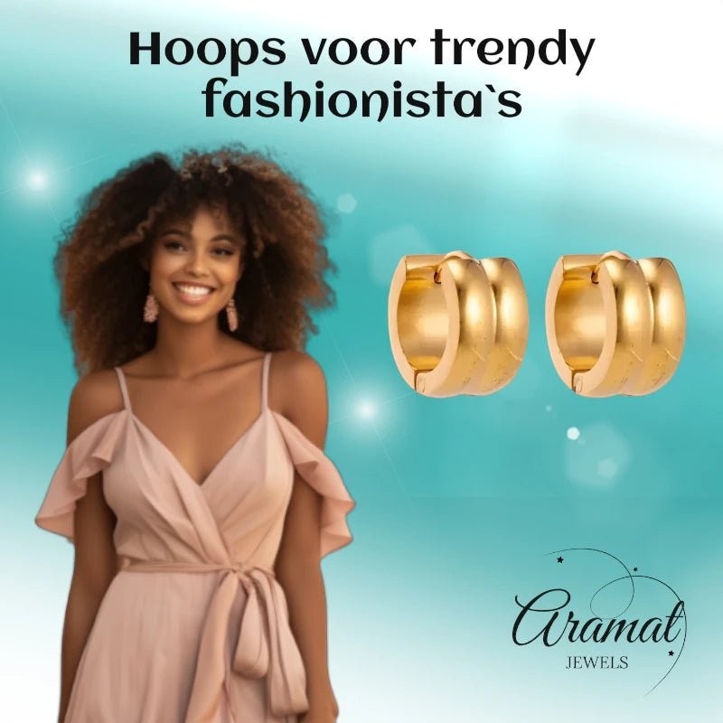 Klapcreolen – Staal Enkele Streep Goudkleurig (13mm) - Aramat Jewels - Oorringen - cadeautip