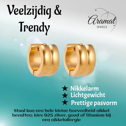 Klapcreolen – Staal Enkele Streep Goudkleurig (13mm) - Aramat Jewels - Oorringen - cadeautip