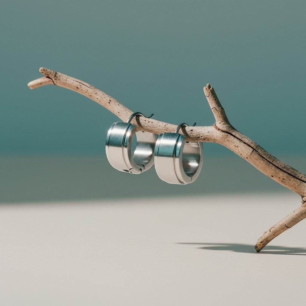 Kleine RVS Oorringen met Opstaande Streep Zilverkleur 13mm - Aramat Jewels - Oorringen - cadeautip