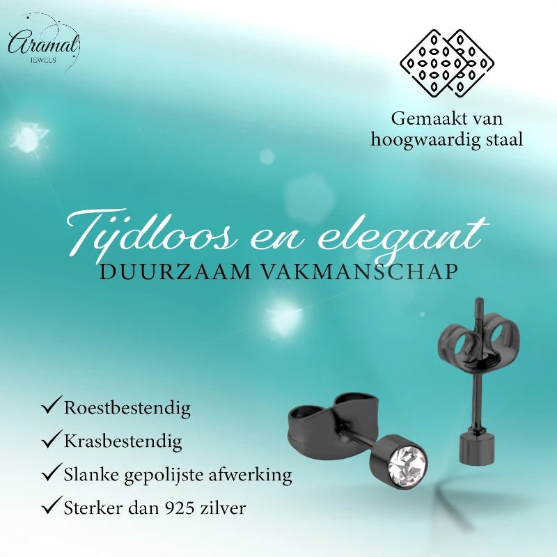 Kleine Stalen Oorbellen met Transparant Kristal | 3mm - oor3748 - Oorbellen kopen# - 3mm - alles