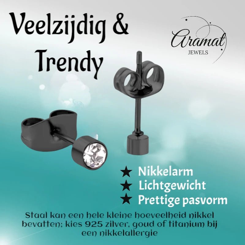 Kleine Stalen Oorbellen met Transparant Kristal | 3mm - oor3748 - Oorbellen kopen# - 3mm - alles