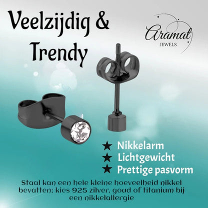 Kleine Stalen Oorbellen met Transparant Kristal | 3mm - oor3748 - Oorbellen kopen# - 3mm - alles