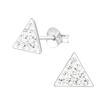 Silver triangle earrings with crystal stones