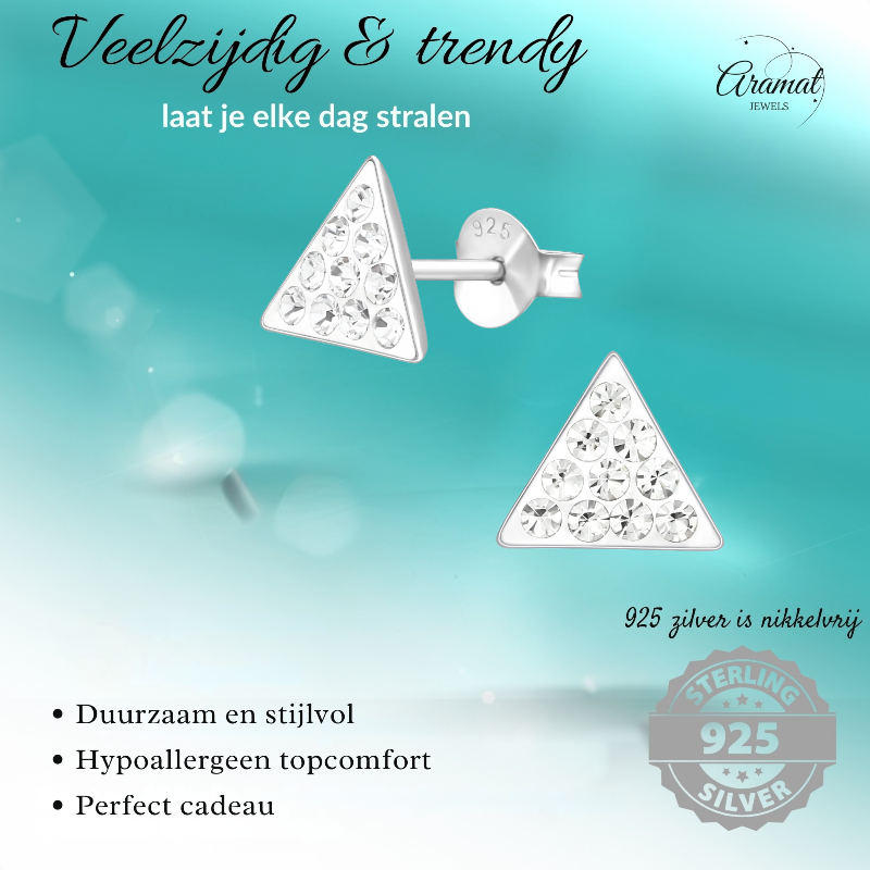 Silver triangle earrings with crystal stones
