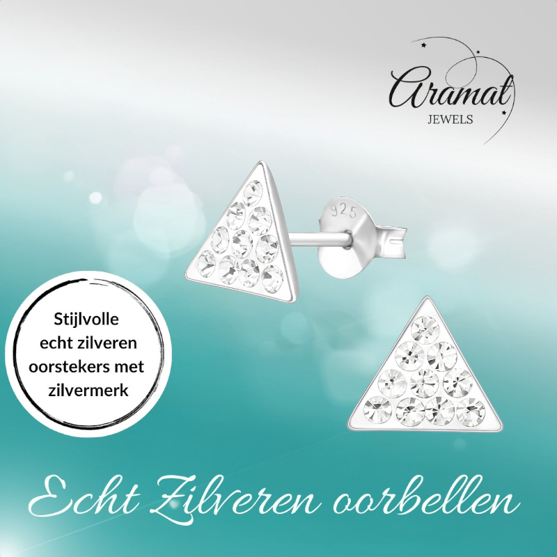 Silver triangle earrings with crystal stones