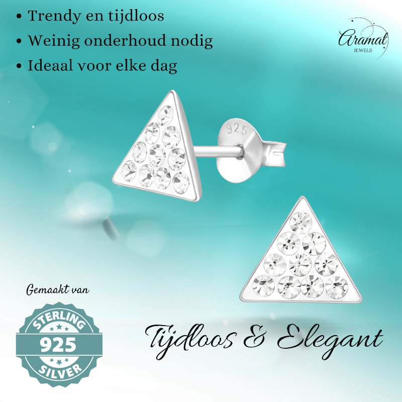 Silver triangle earrings with crystal stones