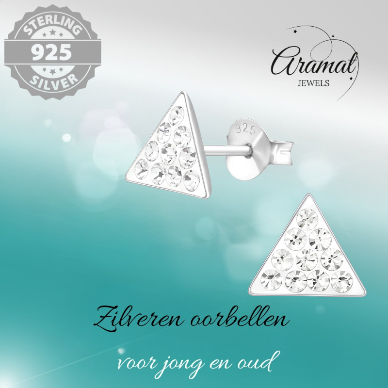 Silver triangle earrings with crystal stones