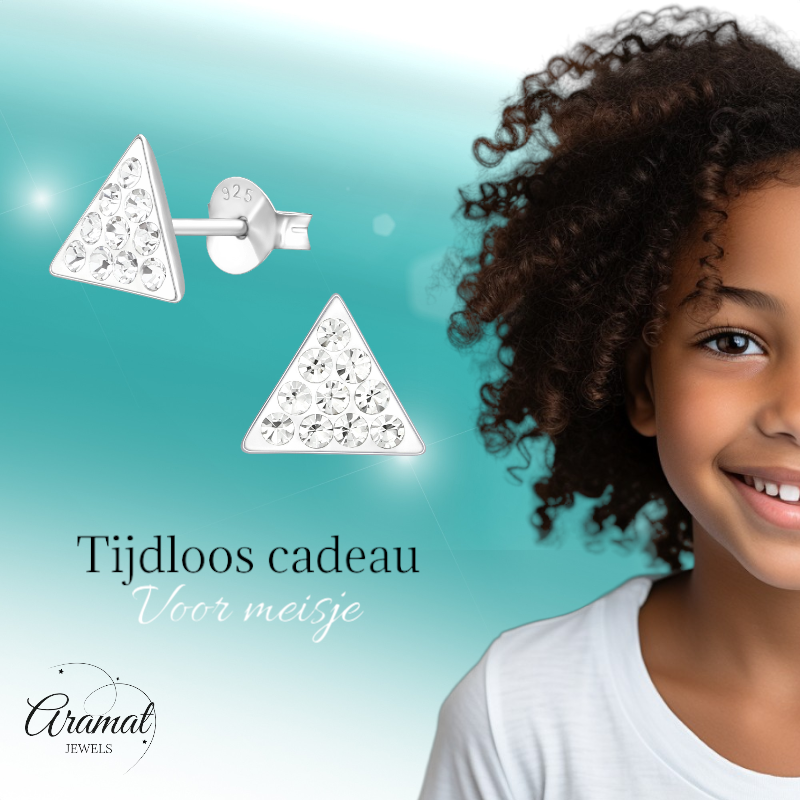 Silver triangle earrings with crystal stones