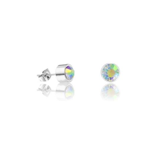 Stud Earrings – Steel Crystal AB Transparent Silver Color (3mm)