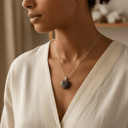 Labradoriet Hartjes Hanger natuursteen - Aramat Jewels - Hangers - cadeautip