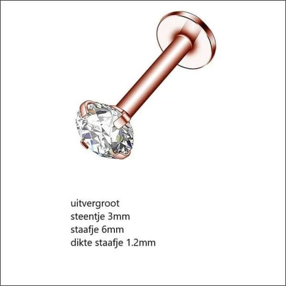 Tragus Helix Piercing – Rose Gold – 6mm Bar 