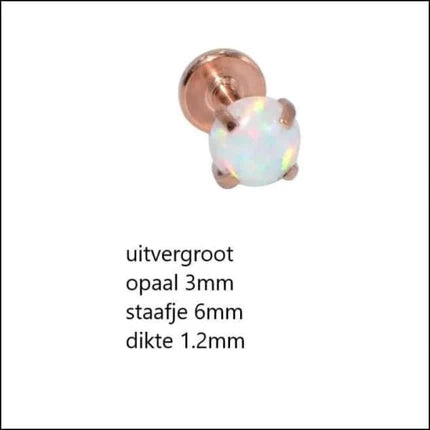 Tragus Helix Piercing – White Opal – Rose Gold Color 