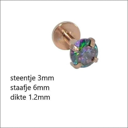 Tragus Helix Piercing – Rose Gold – Multicolor Zirconia 