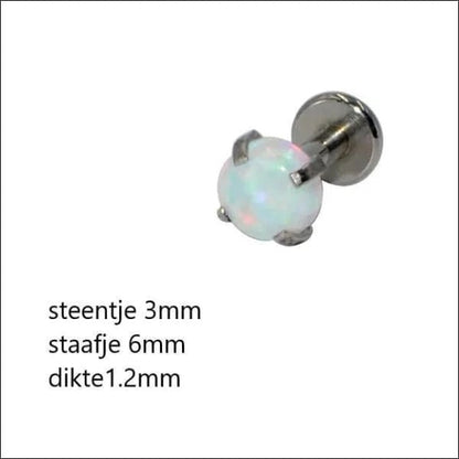 Helix Tragus Piercing Silver White Opal 6mm 3mm 