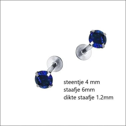 Tragus Helix Piercing – Silver Color – Dark Blue Zirconia (4mm) 