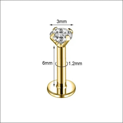 Tragus Helix Piercing – Gold Color – Transparent Zirconia 