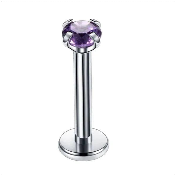 Tragus Piercing Silver Color Purple Zirconia 6mm 3mm