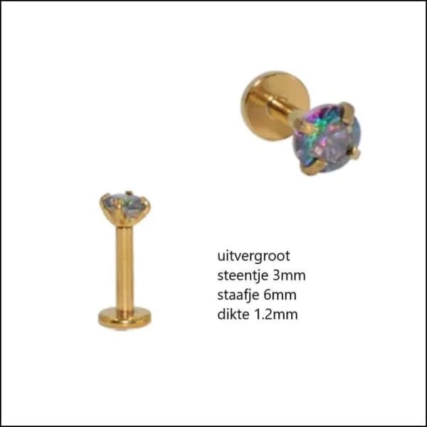Tragus Helix Piercing – Gold Color – Multicolor Zirconia 