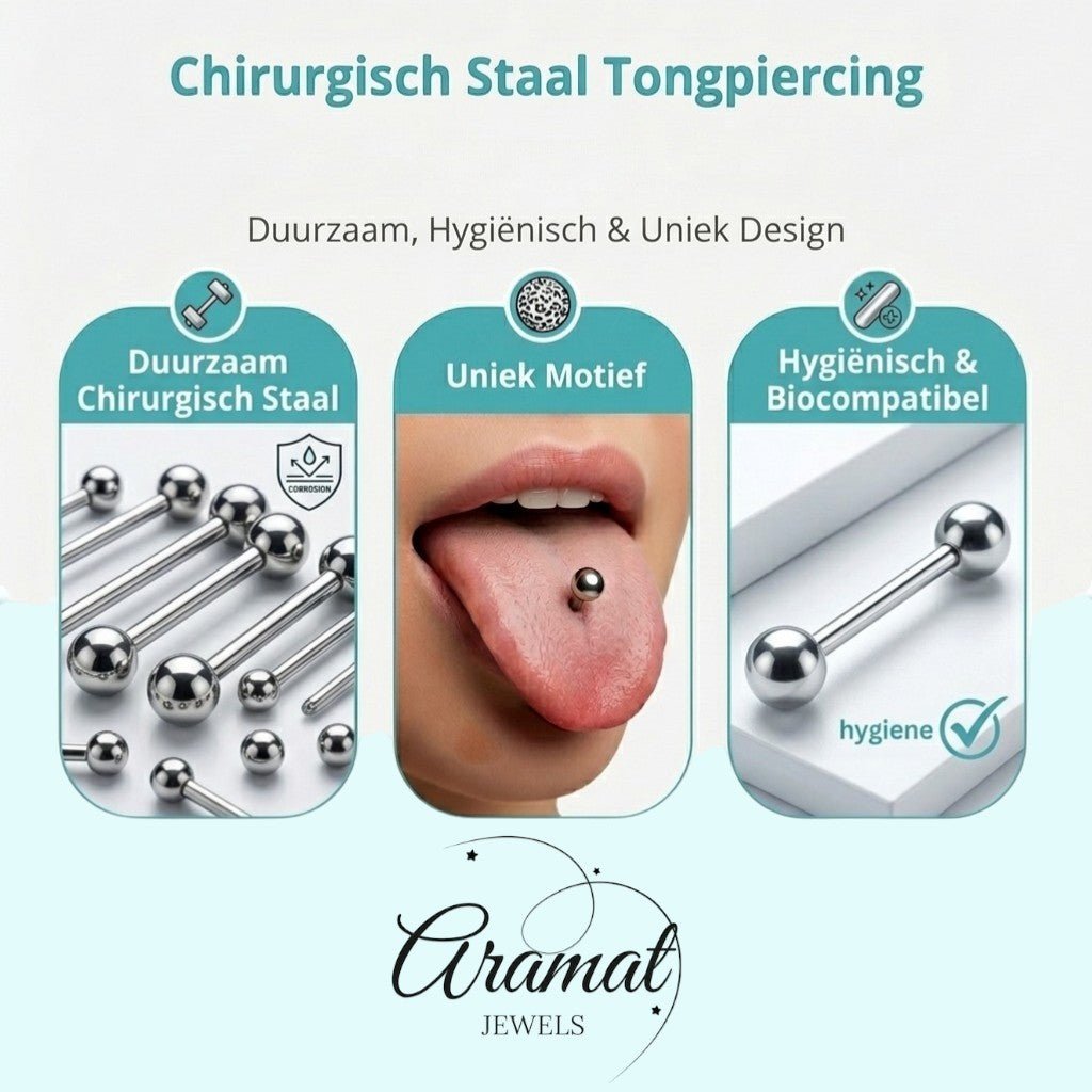 Aramat Jewels light blue acrylic tongue piercing with white and light blue checkered balls. Made of steel with silver finish.