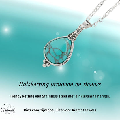 Lichtblauwe Boho Ketting met Druppelvormige Steen - Aramat Jewels - Halskettingen - cadeautip