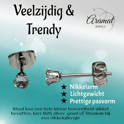 Lichtblauwe Zirkonia Oorbellen – 3mm – RVS - Aramat Jewels - Oorbellen - cadeautip