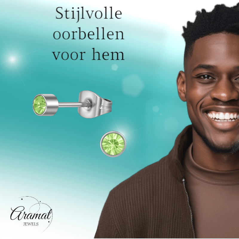 Lichtgroen kristal oorstekers – 4mm zilver RVS - Aramat Jewels - Oorbellen - cadeautip