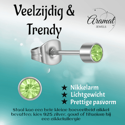 Lichtgroen kristal oorstekers – 4mm zilver RVS - Aramat Jewels - Oorbellen - cadeautip