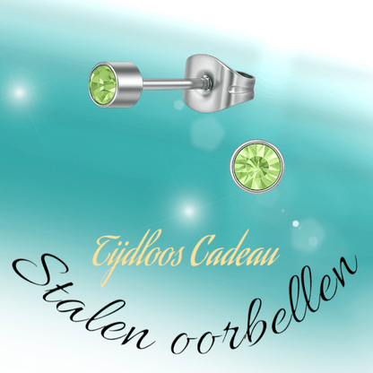 Lichtgroen kristal oorstekers – 4mm zilver RVS - Aramat Jewels - Oorbellen - cadeautip