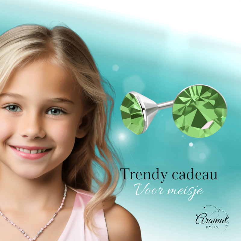 Lichtgroene Mini Oorknopjes – 3mm – RVS - Aramat Jewels - Oorbellen - cadeautip