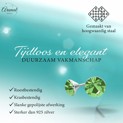 Lichtgroene Mini Oorknopjes – 3mm – RVS - Aramat Jewels - Oorbellen - cadeautip