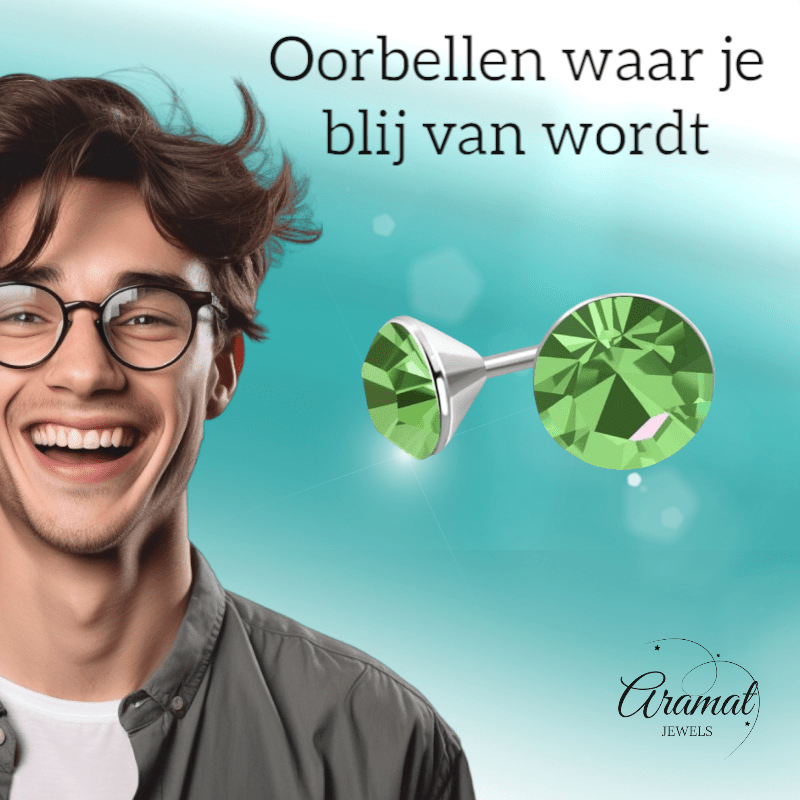 Lichtgroene Mini Oorknopjes – 3mm – RVS - Aramat Jewels - Oorbellen - cadeautip
