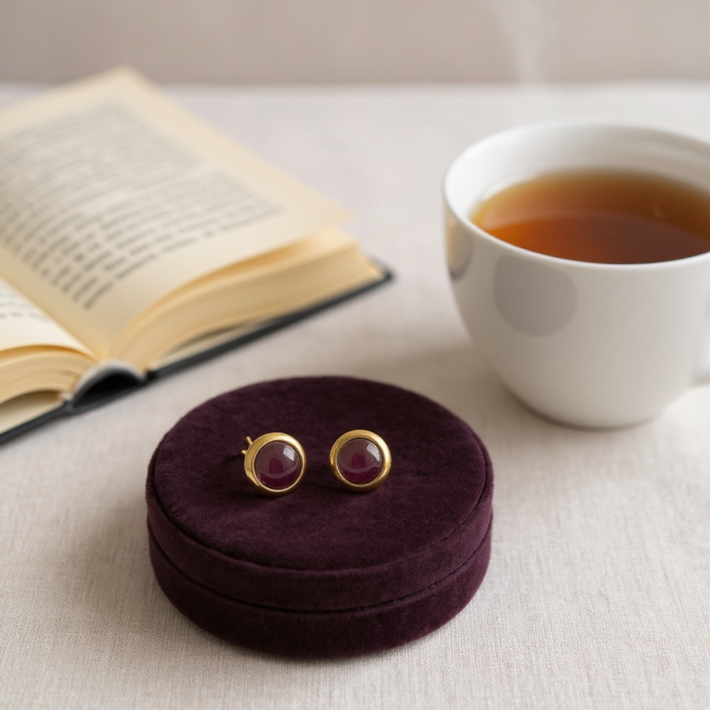 Boucles d'oreilles œil de chat 8 mm – Couleur or violet