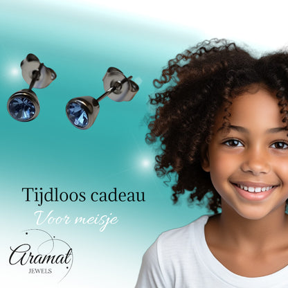 Earrings – Steel Purple Crystal Silver-colored (5mm) 