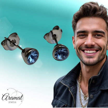 Earrings – Steel Purple Crystal Silver-colored (5mm) 