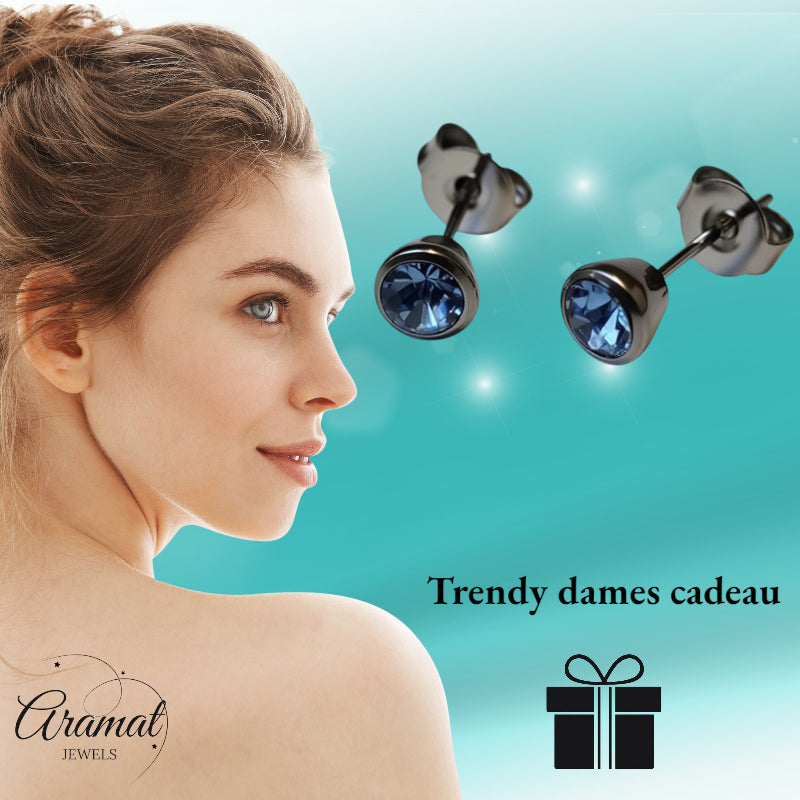 Earrings – Steel Purple Crystal Silver-colored (5mm) 