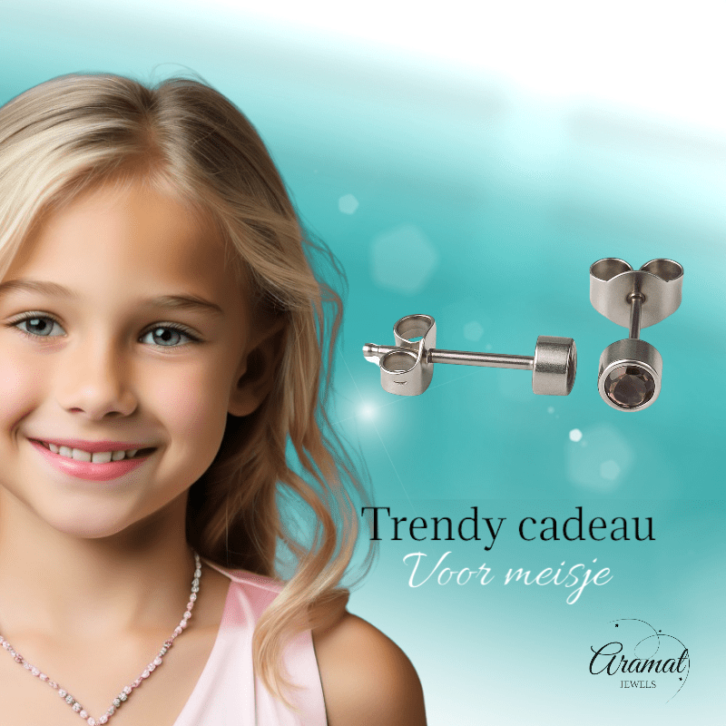 Lila kristal oorstekers – 4mm zilver RVS - Aramat Jewels - Oorbellen - cadeautip