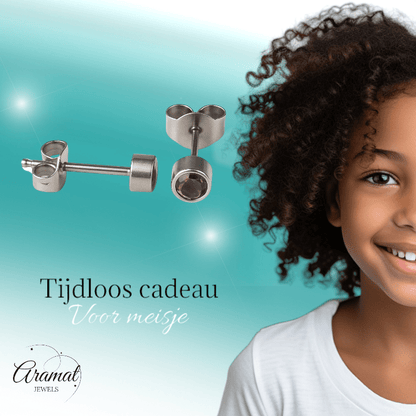 Lila kristal oorstekers – 4mm zilver RVS - Aramat Jewels - Oorbellen - cadeautip