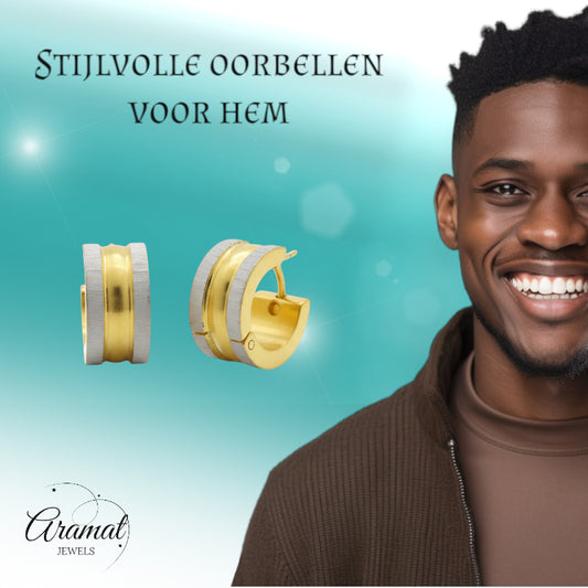 Boucles d'oreilles créoles – Acier inoxydable bicolore argent mat/or (13 x 4 mm)