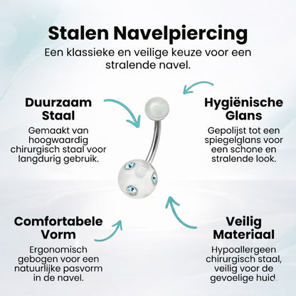 Piercing nombril luxueux en acier cristal avec pierre 