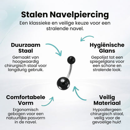 Piercing nombril luxueux en acier cristal avec pierre 