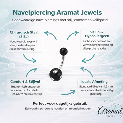 Piercing nombril luxueux en acier cristal avec pierre 