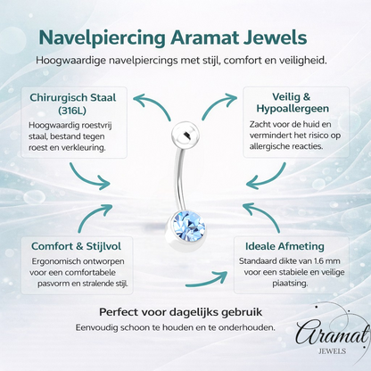 Piercing nombril luxueux en acier avec zircon bleu