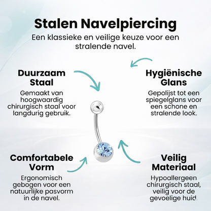 Piercing nombril luxueux en acier avec zircon bleu