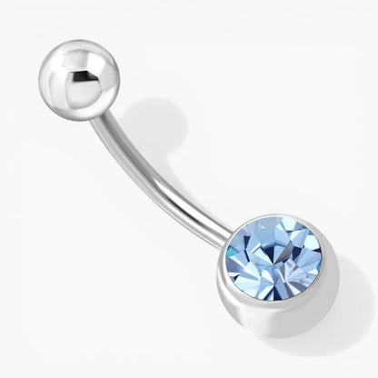 Piercing nombril luxueux en acier avec zircon bleu