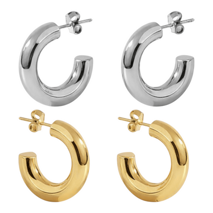 Massieve Halve Oorringen Glad RVS 25x8mm