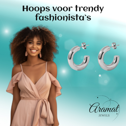 Massieve Halve Oorringen Glad RVS 25x8mm