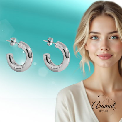 Massieve Halve Oorringen Glad RVS 25x8mm