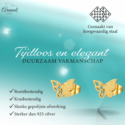 Matte vlinder oorbellen goudkleurig RVS 8mm - Aramat Jewels - Oorbellen - cadeautip